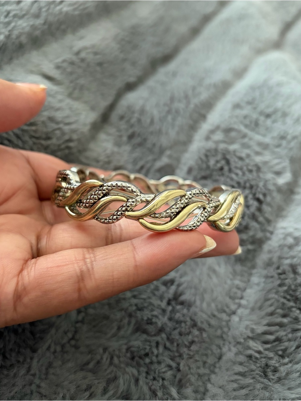 Two-Tone Gold & Silver Woven Bangle Bracelet - Women Jewelry